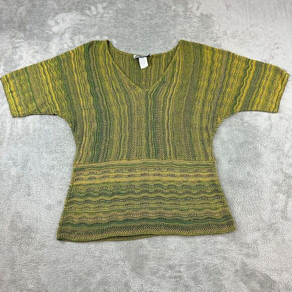 212 New York Size M Womens Blue and Green Dolman Sleeve Crochet Top - Picture 2 of 7